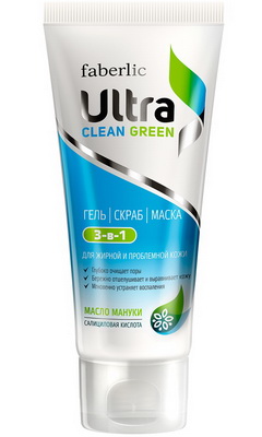 Гель-скраб-маска 3 в 1 для жирной и проблемной кожи серии «Ultra Clean Ultra Green»