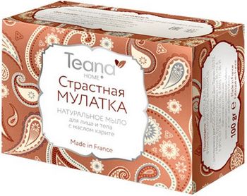 Teana/Теана СТРАСТНАЯ МУЛАТКА Натуральное мыло для сухой кожи лица и тела с маслом карите 100 гр