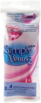 Gillette Бритвенный станок одноразовый женский 3 лезвия Simply Venus3 пакет 4шт