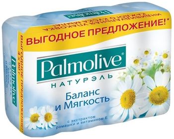 Palmolive Мыло Баланс и Мягкость с экстрактом ромашки и витамином Е 4*90г