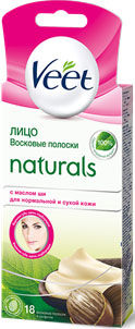 Veet Naturals полоски восковые для депиляции лица с маслом Ши N20