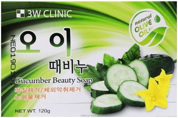 3W Clinic Мыло кусковое с экстрактом огурца Cucumber beauty soap 120г