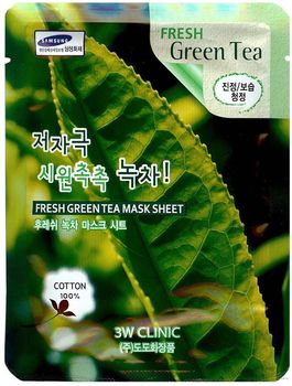 3W Clinic Тканевая маска для лица Зеленый чай Fresh Green tea Mask Sheet