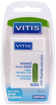 Dentaid Межзубная нить VITIS Waxed Dental Tape FM, плоская, со фтором и мятой, 50м