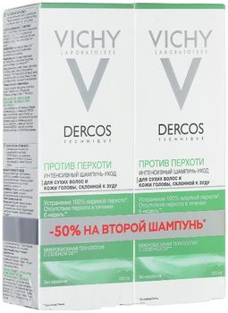 Виши Деркос Шампунь-уход против перхоти для сухих волос и кожи головы склонной к зуду 200 мл дуопак