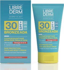 Bronzeada солнцезащитный крем spf30 с омега 3-6-9 и термальной водой, 150 мл librederm