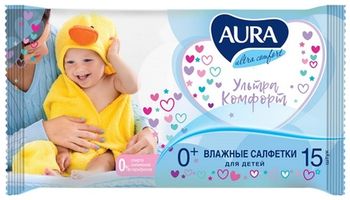 Влажные салфетки детские 15шт Aura