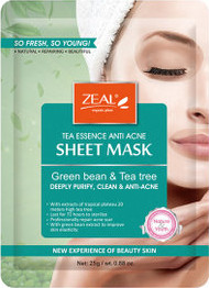 Маска тканевая "Зеленые бобы и чайное дерево" очищающая против акне для лица, 25 г (Zeal)